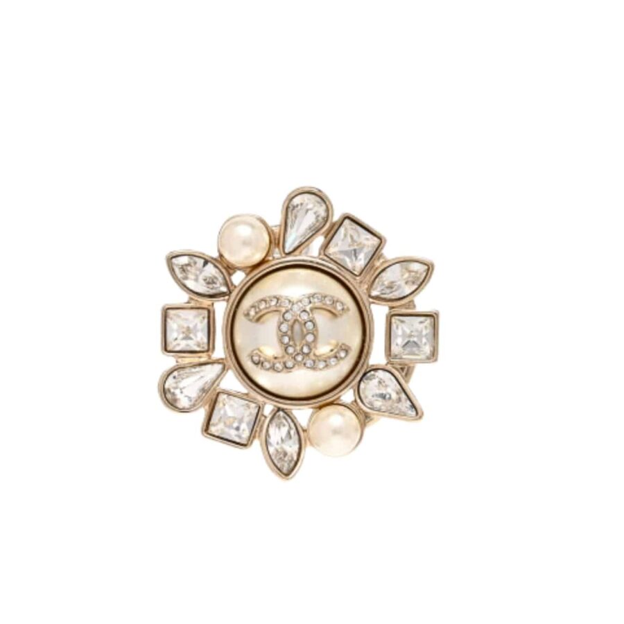 CHANEL CC CRYSTAL PEARL BROOCH