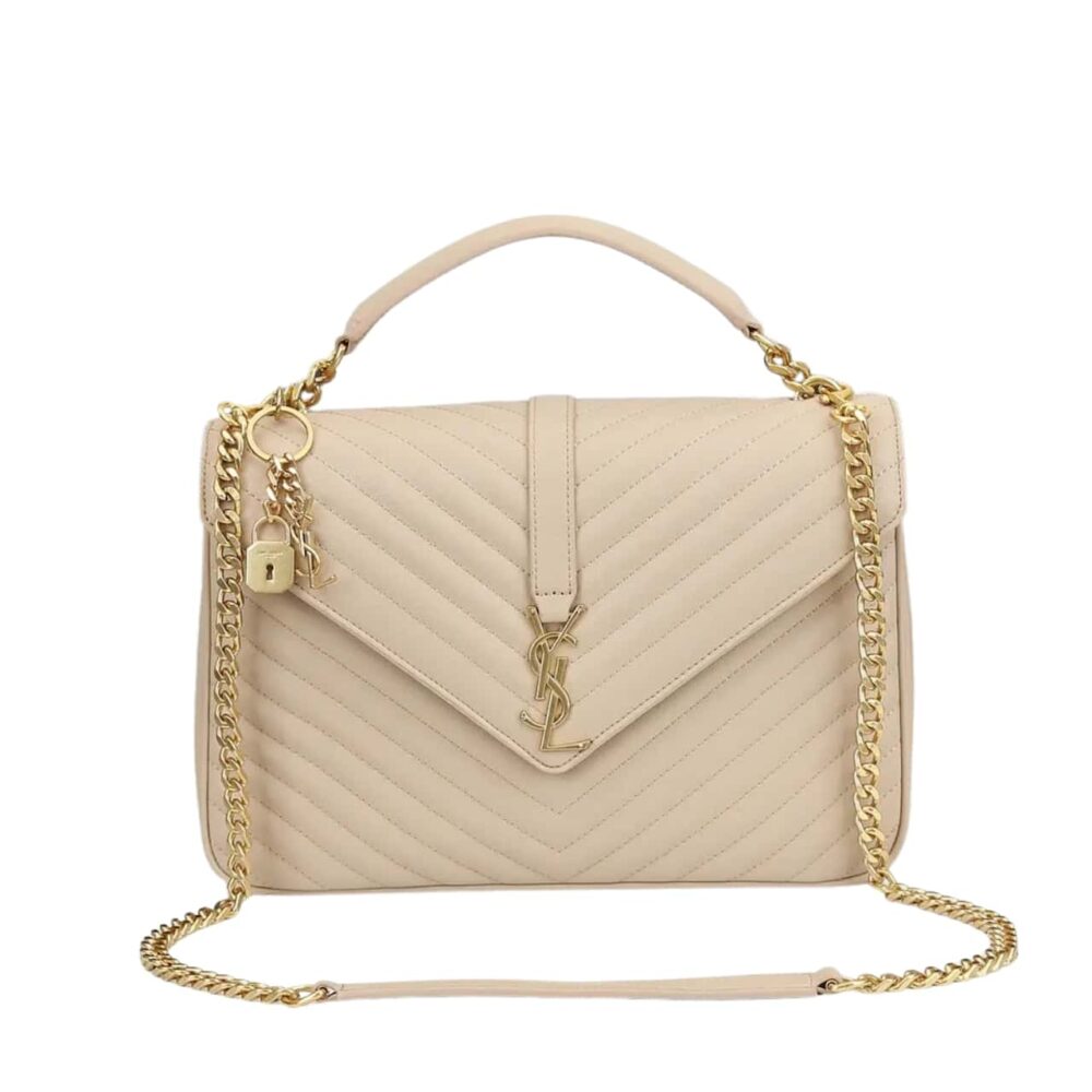 SAINT LAURENT COLLEGE LARGE CHAIN BAG BEIGE 25CM