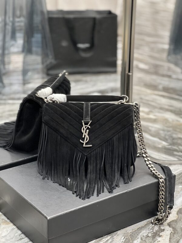 SAINT LAURENT COLLEGE MEDIUM SUEDE SHOULDER BAG BLACK 24CM - Image 6