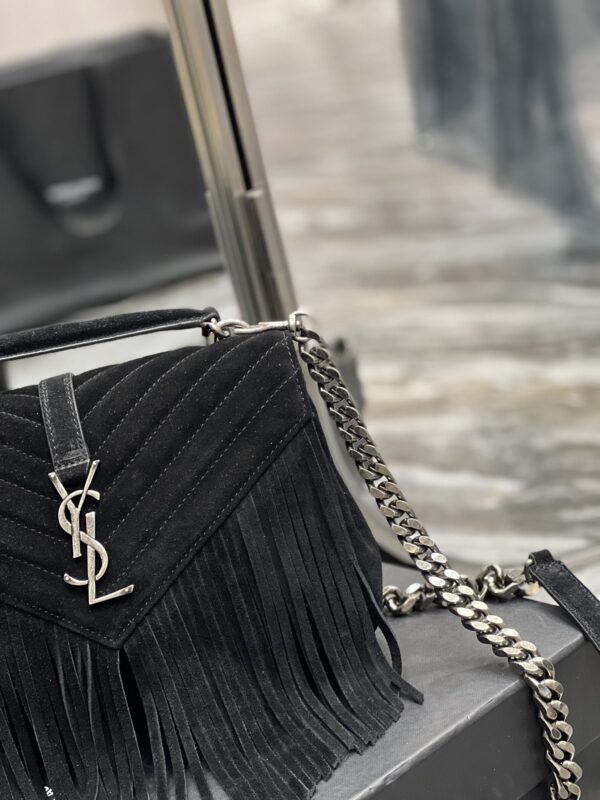 SAINT LAURENT COLLEGE MEDIUM SUEDE SHOULDER BAG BLACK 24CM - Image 5