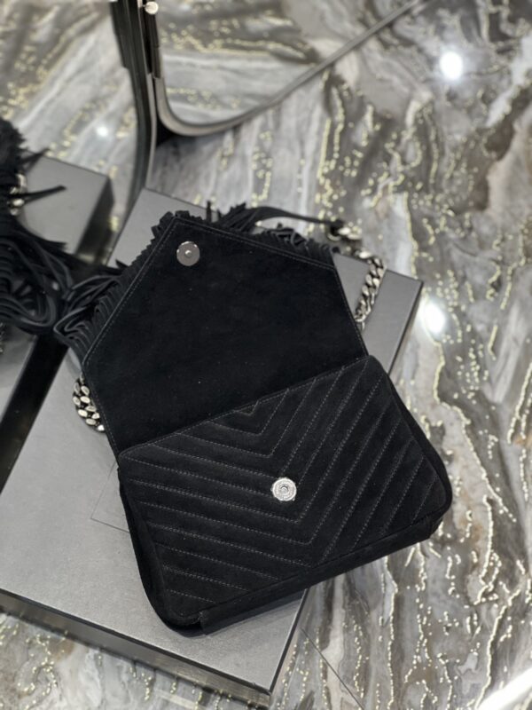 SAINT LAURENT COLLEGE MEDIUM SUEDE SHOULDER BAG BLACK 24CM - Image 3