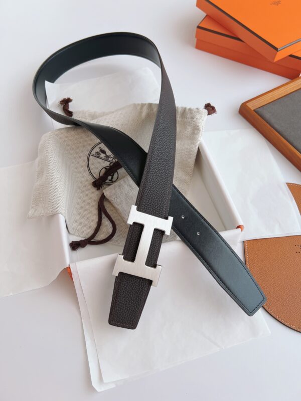 HERMES BELT TOGO SWIFT SILVER BUCKLE BROWN 38MM - Image 6
