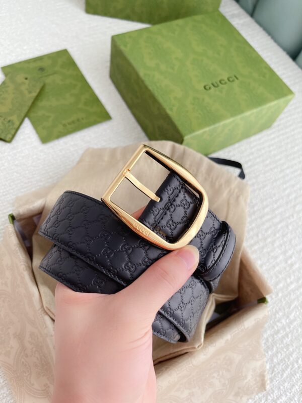 GUCCI MONOGRAM BLACK BELT GOLD METAL 4CM - Image 5