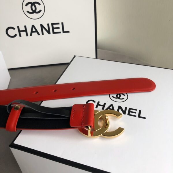 CHANEL LEATHER BELT WITH CC PEARL AND GOLD TONE METAL RED 3CM - Image 7