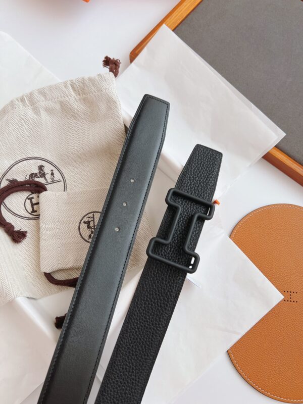 HERMES LEATHER BELT WITH H BUCKLE BLACK 38MM - Image 5