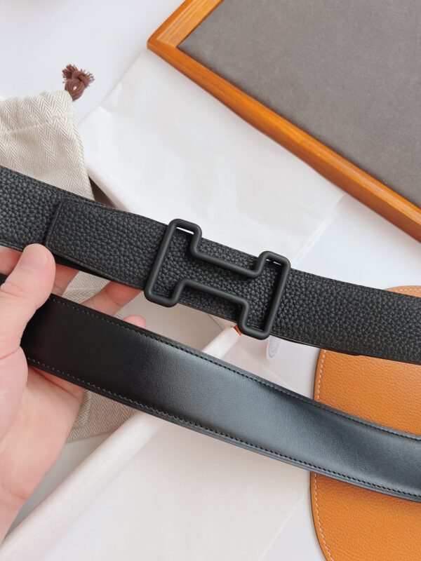 HERMES LEATHER BELT WITH H BUCKLE BLACK 38MM - Image 4