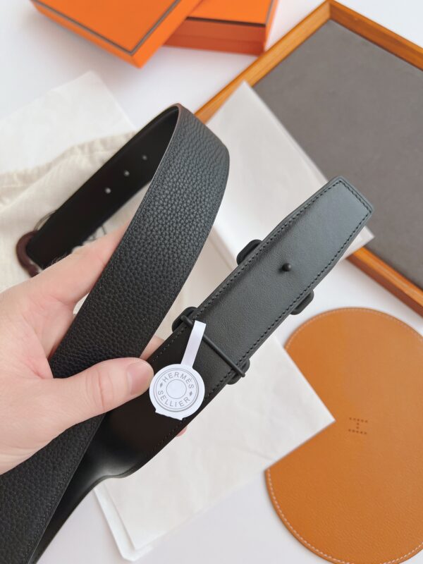 HERMES LEATHER BELT WITH H BUCKLE BLACK 38MM - Image 3