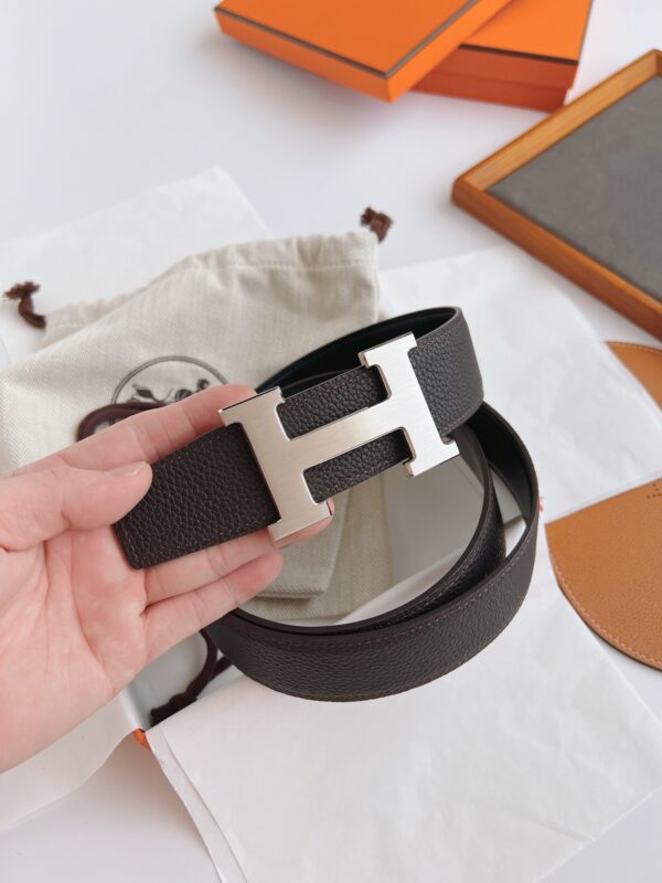HERMES BELT TOGO SWIFT SILVER BUCKLE BROWN 38MM - Image 5