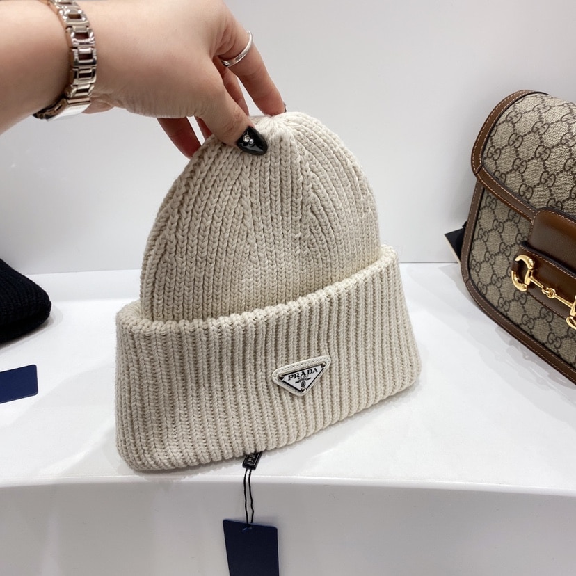 PRADA WOOL AND CASHMERE BEANIE SLIVER CREAM - Image 3