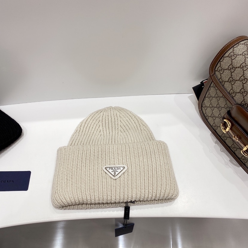 PRADA WOOL AND CASHMERE BEANIE SLIVER CREAM - Image 2
