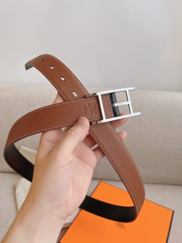 HERMES QUENTIN REVERSIBLE BELT BROWN SILVER METAL 32MM - Image 4