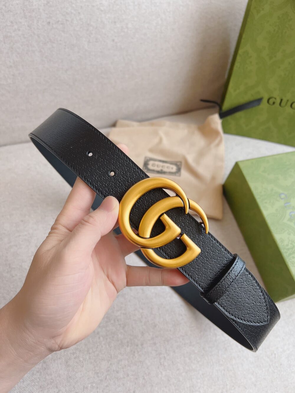 GUCCI GG MARMONT WIDE BELT BLACK GOLD LOGO 4CM 406831 DJ20T 1000 - Image 6
