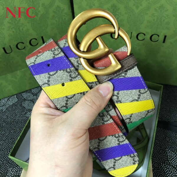 GUCCI DOUBLE G STRIPE PRINT BELT 3.8CM ‎709985 FAAKN 8542 - Image 2