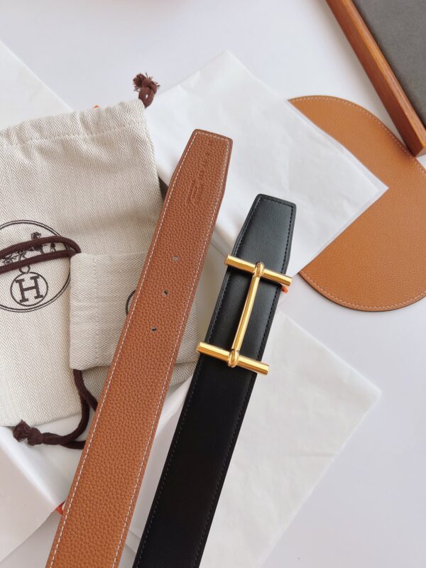 HERMES LEATHER BELT GOLD BUCKLE BLACK 38MM - Image 3