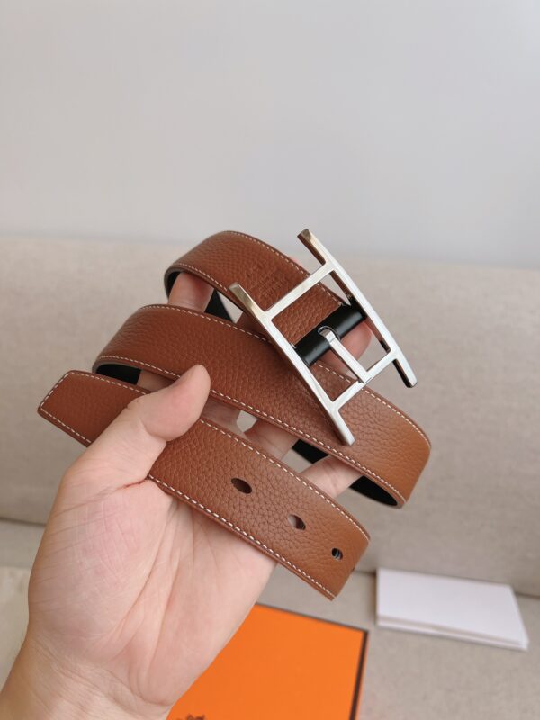 HERMES QUENTIN REVERSIBLE BELT BROWN SILVER METAL 32MM - Image 3