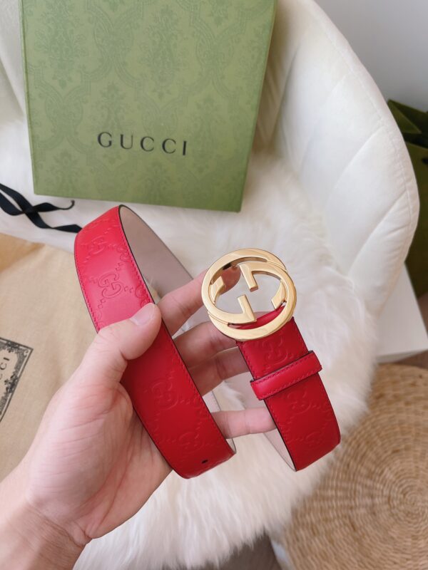 GUCCI MONOGRAM RED BELT GOLD METAL 3.5CM - Image 2