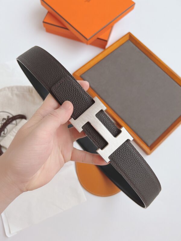HERMES BELT TOGO SWIFT SILVER BUCKLE BROWN 38MM - Image 4