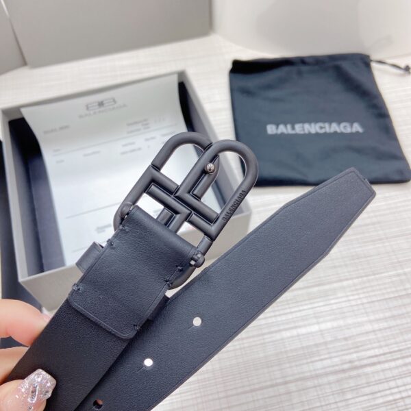 BALENCIAGA LARGE BLACK LEATHER BELT WITH BB BUCKLE 3CM - Image 3