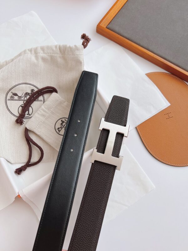 HERMES BELT TOGO SWIFT SILVER BUCKLE BROWN 38MM - Image 3