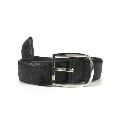 GUCCI MONOGRAM BLACK BELT SILVER METAL 4CM