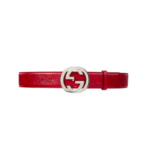 GUCCI MONOGRAM RED BELT SILVER METAL 3.5CM