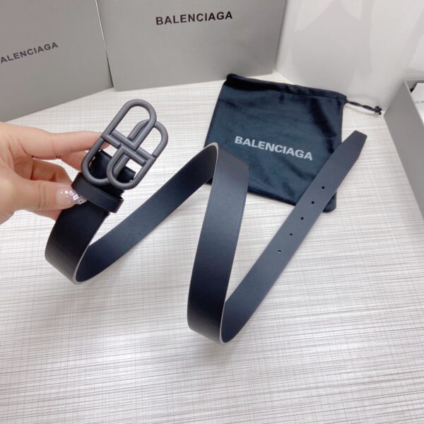 BALENCIAGA LARGE BLACK LEATHER BELT WITH BB BUCKLE 3CM - Image 2