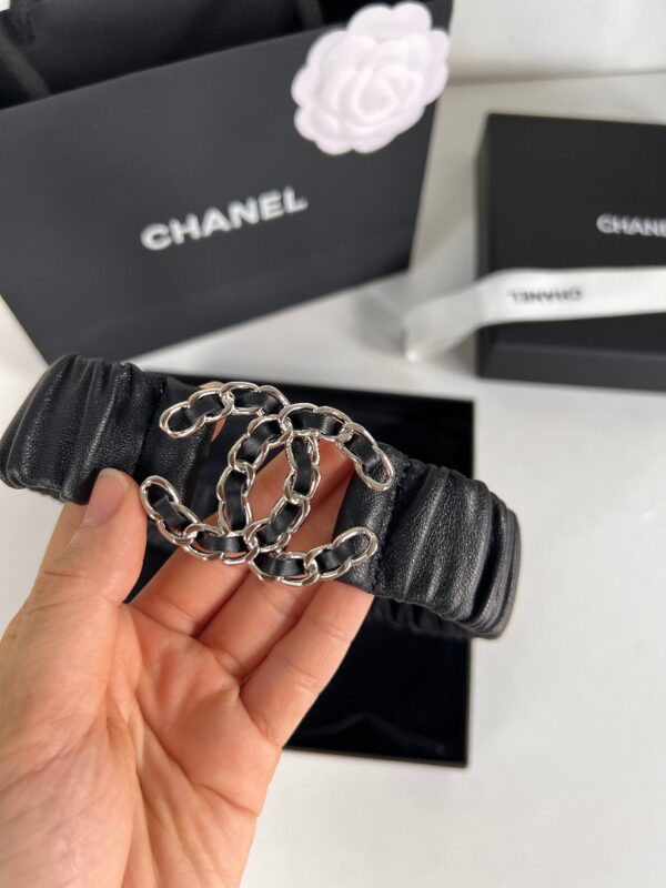 CHANEL CC ELASTIC BELT LEATHER WITH SILVER METAL 30MM - Image 2