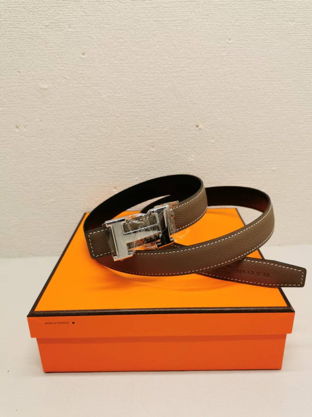 HERMES BELT TOGO SWIFT SILVER BUCKLE BROWN 24MM - Image 2