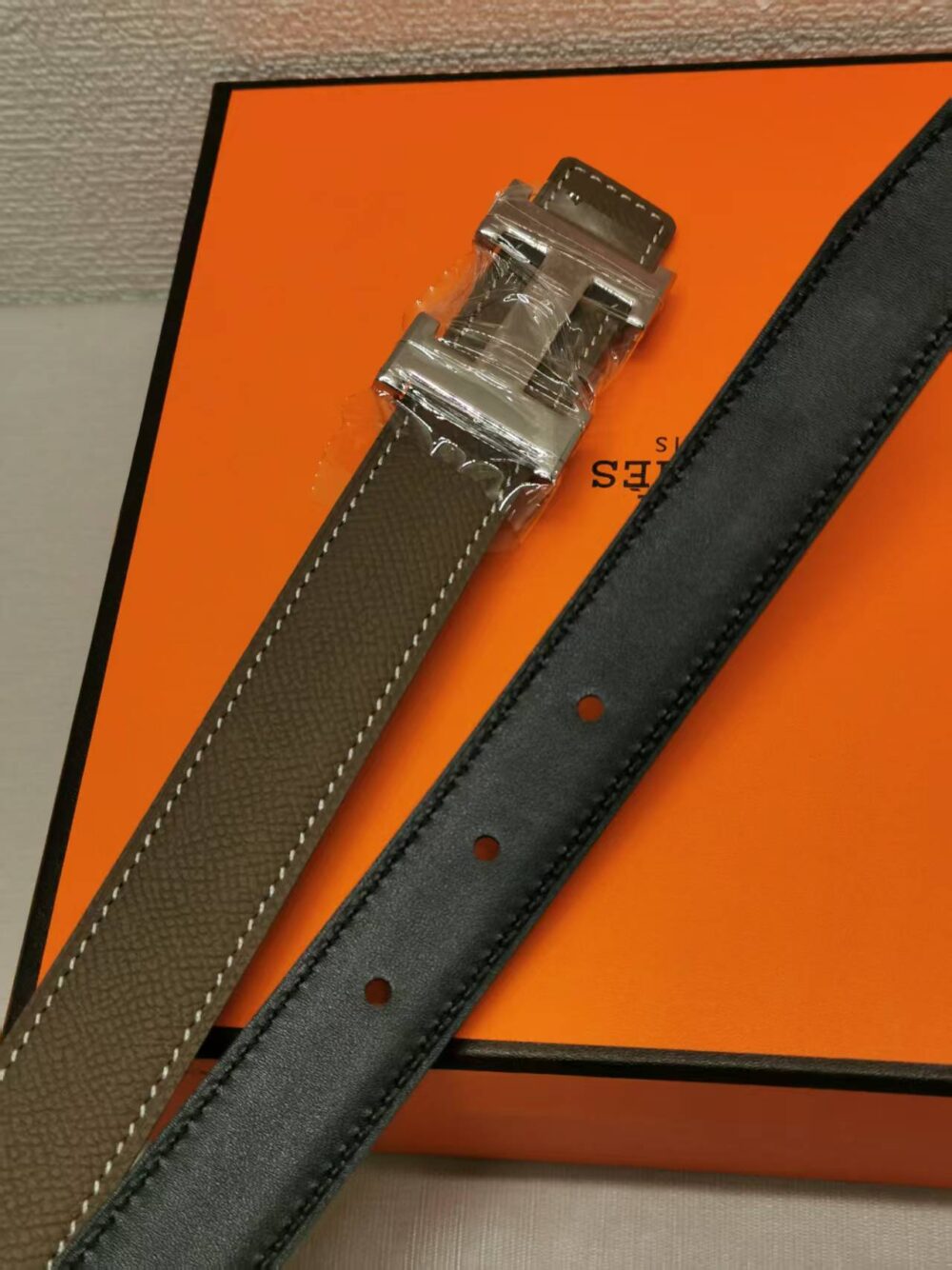 HERMES BELT TOGO SWIFT SILVER BUCKLE BROWN 24MM - Image 3