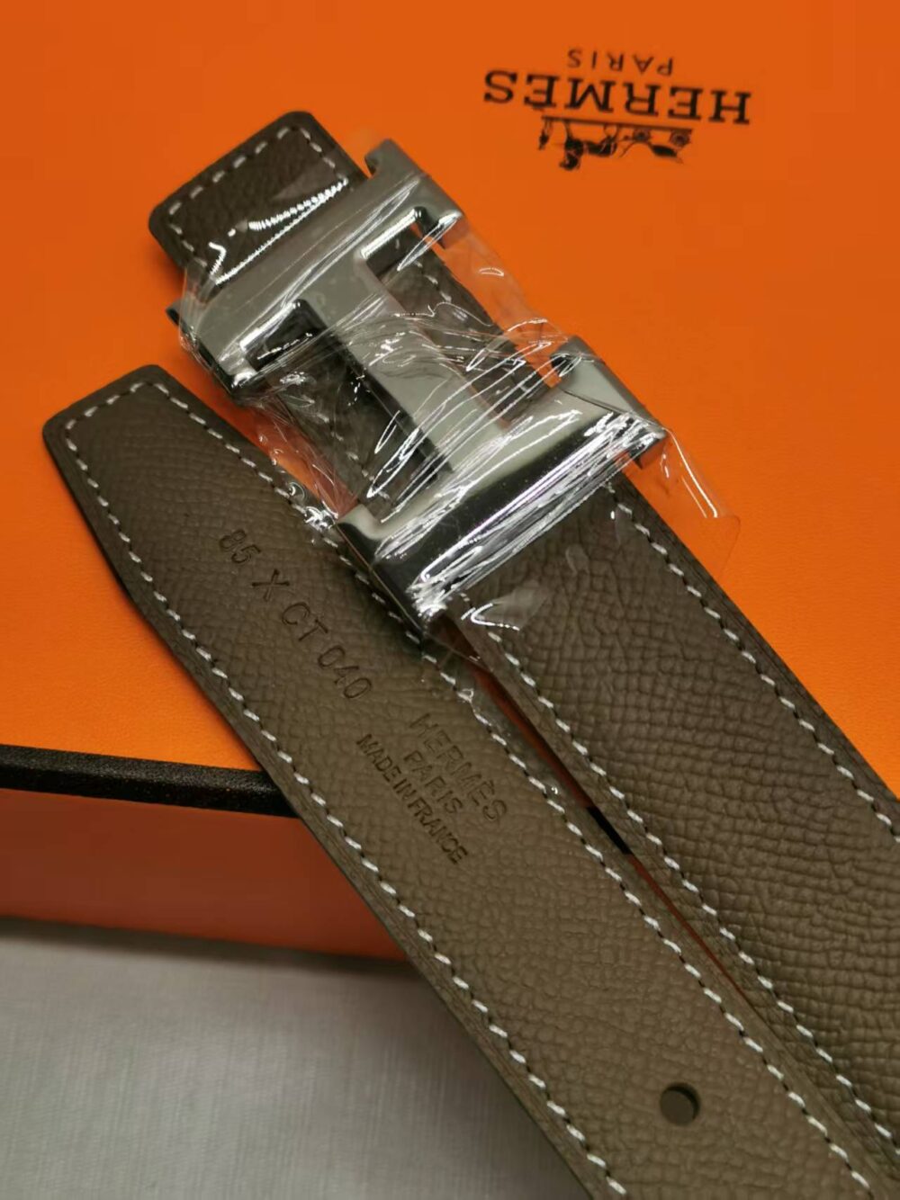 HERMES BELT TOGO SWIFT SILVER BUCKLE BROWN 24MM - Image 4