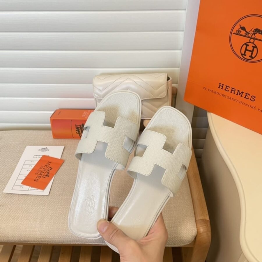 Alternative view of Hermes Oran Sandals Full White