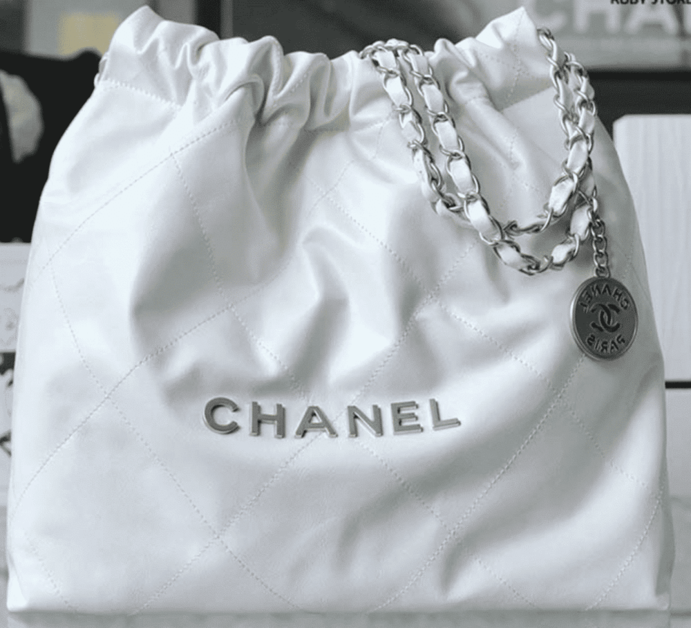CHANEL 22 HANDBAG WHITE SILVER 42CM AS3261 - Image 6