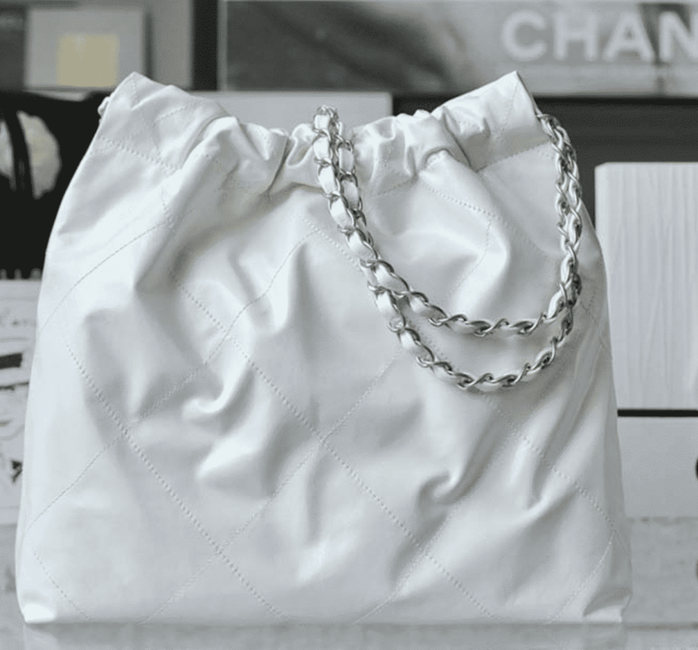 CHANEL 22 HANDBAG WHITE SILVER 42CM AS3261 - Image 2