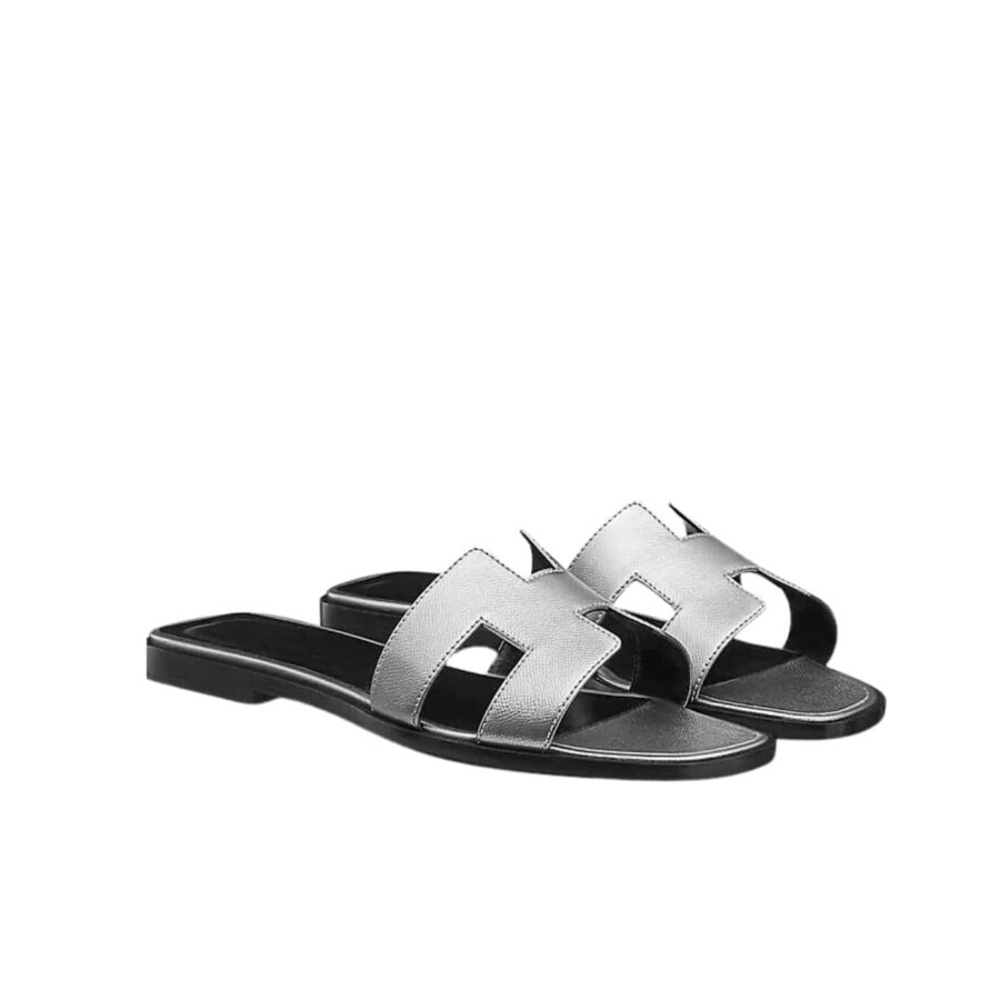 HERMES SLIPPERS FLAT ORAN SILVER AND BLACK H021056Z