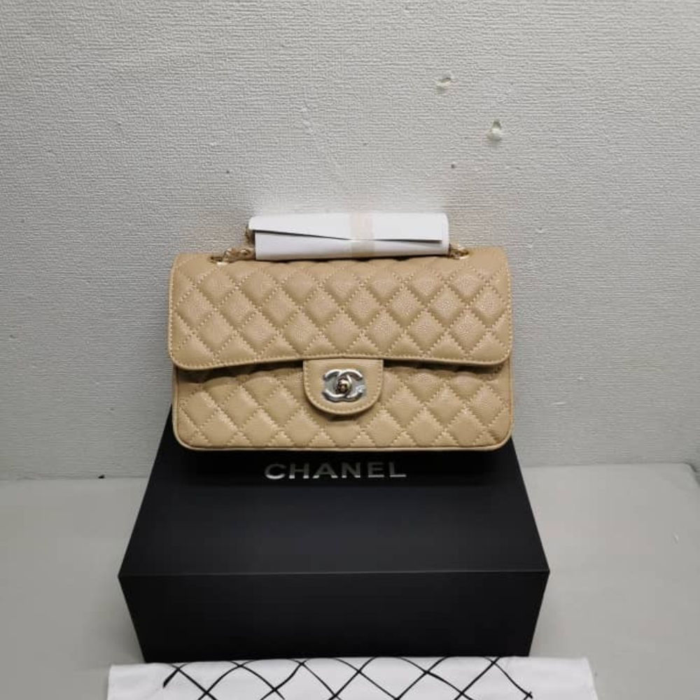 CHANEL CLASSIC GRAIN GOLD HARDWARE HANDBAG BEIGE 25CM A01112 - Image 5
