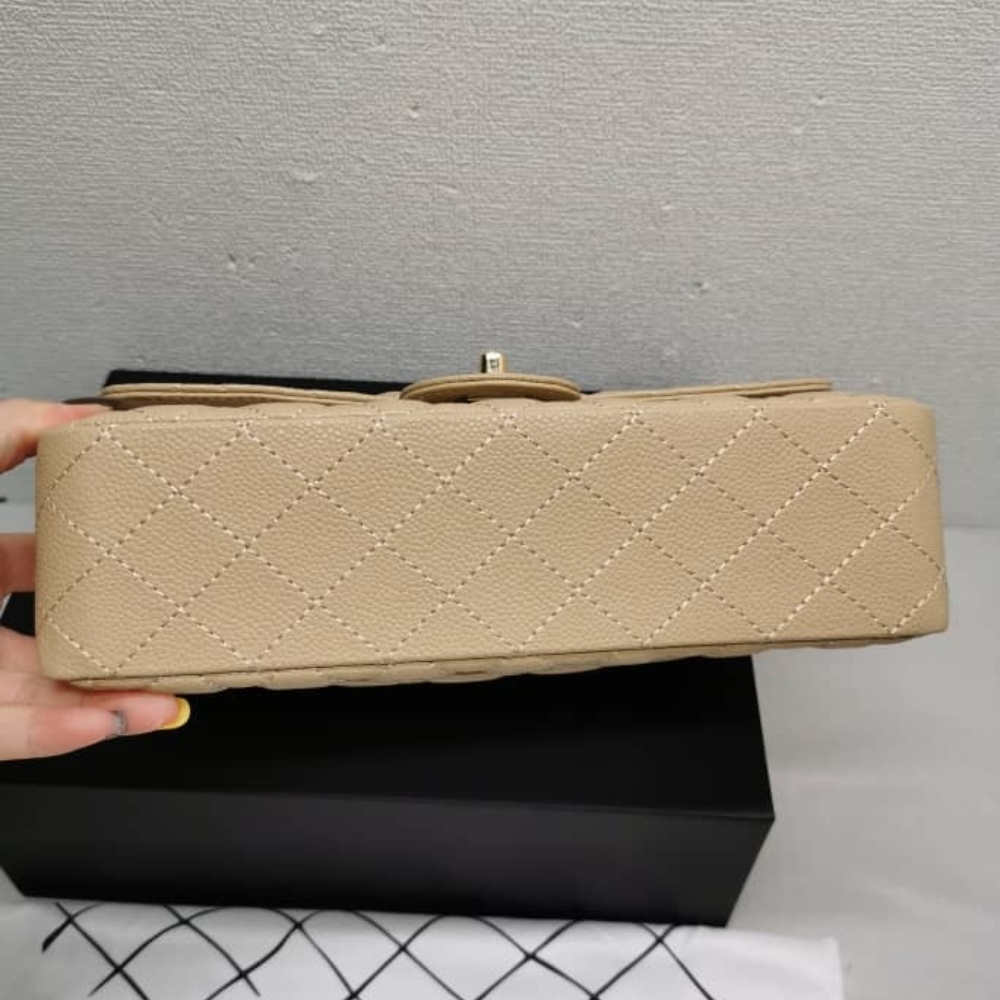 CHANEL CLASSIC GRAIN GOLD HARDWARE HANDBAG BEIGE 25CM A01112 - Image 4