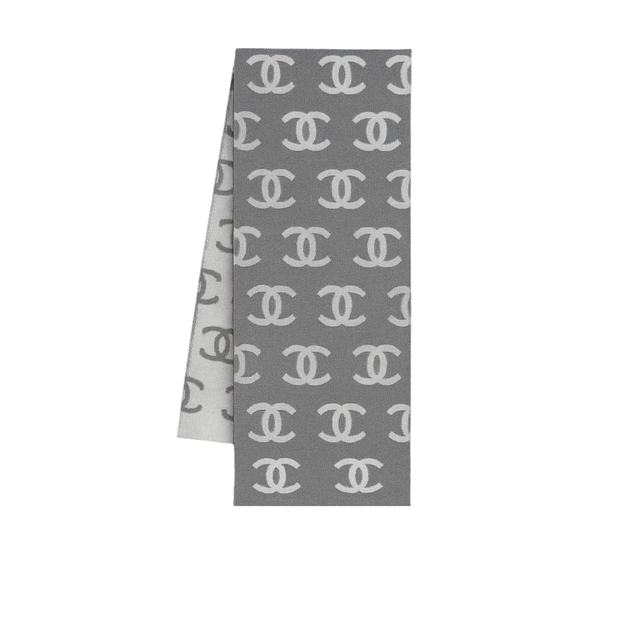 CHANEL CC LOGO CAMELLIA SCARF GREY