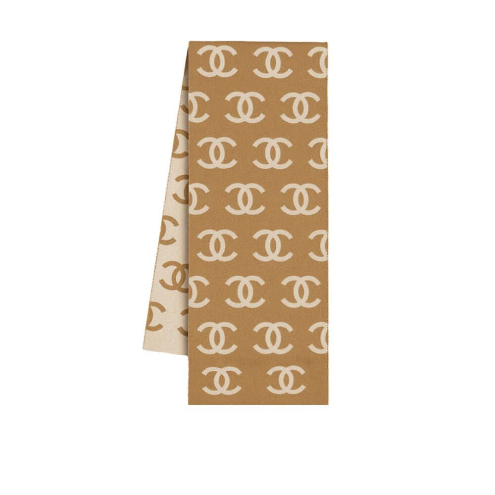 CHANEL CC LOGO CAMELLIA SCARF BEIGE