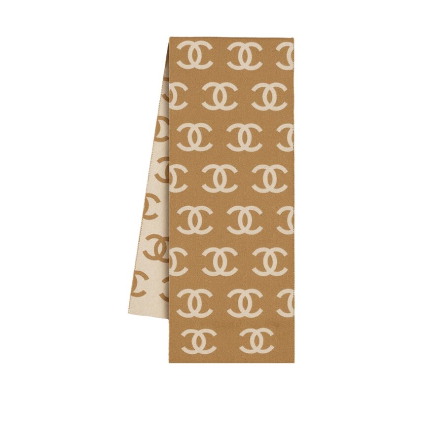 CHANEL CC LOGO CAMELLIA SCARF BEIGE