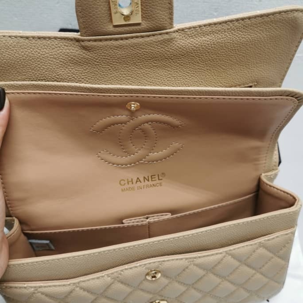CHANEL CLASSIC GRAIN GOLD HARDWARE HANDBAG BEIGE 25CM A01112 - Image 3