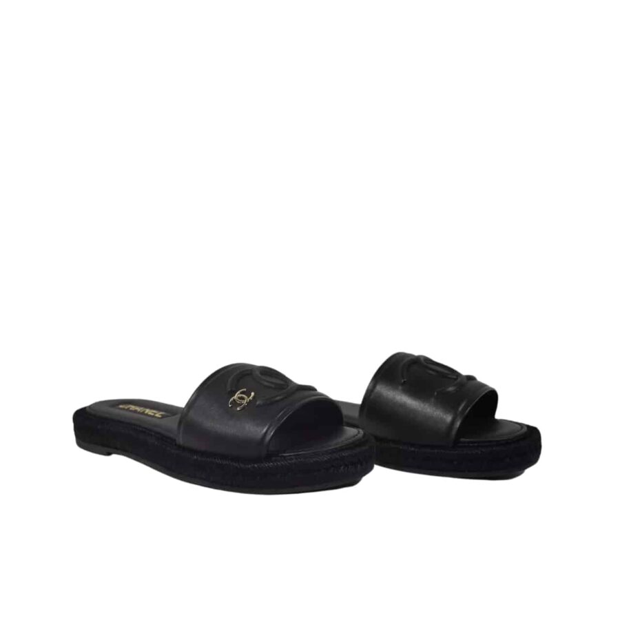 CHANEL BLACK SLIDE CC LOGO