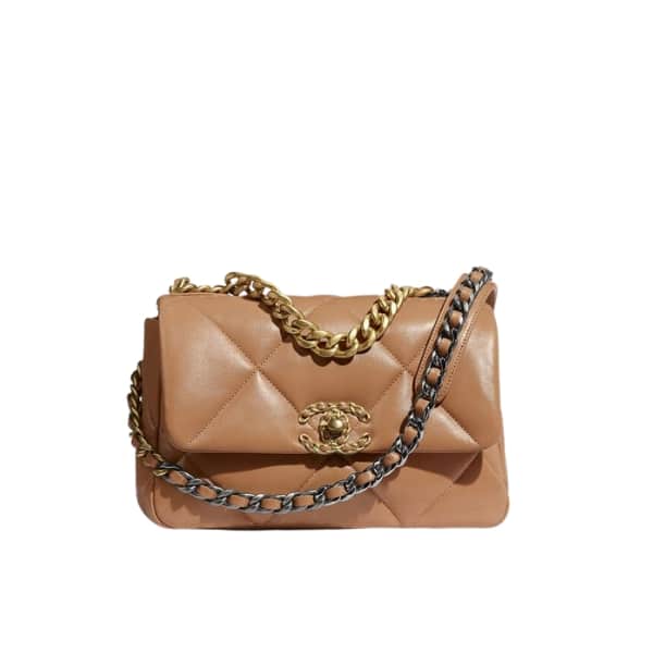 CHANEL QUILTED MEDIUM CHANEL 19 FLAP CARAMEL 26CM