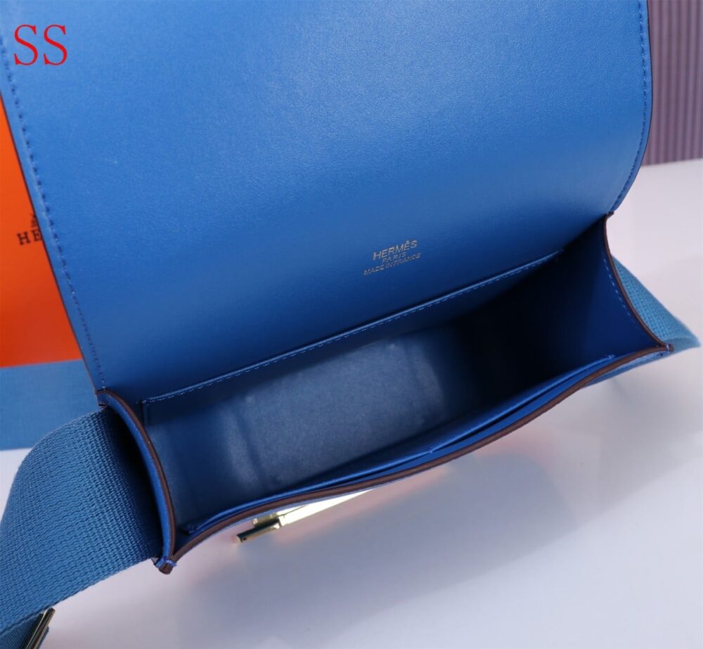 HERMES GETA BLACK CHEVRE GOLD HARDWARE BLUE 20CM - Image 8