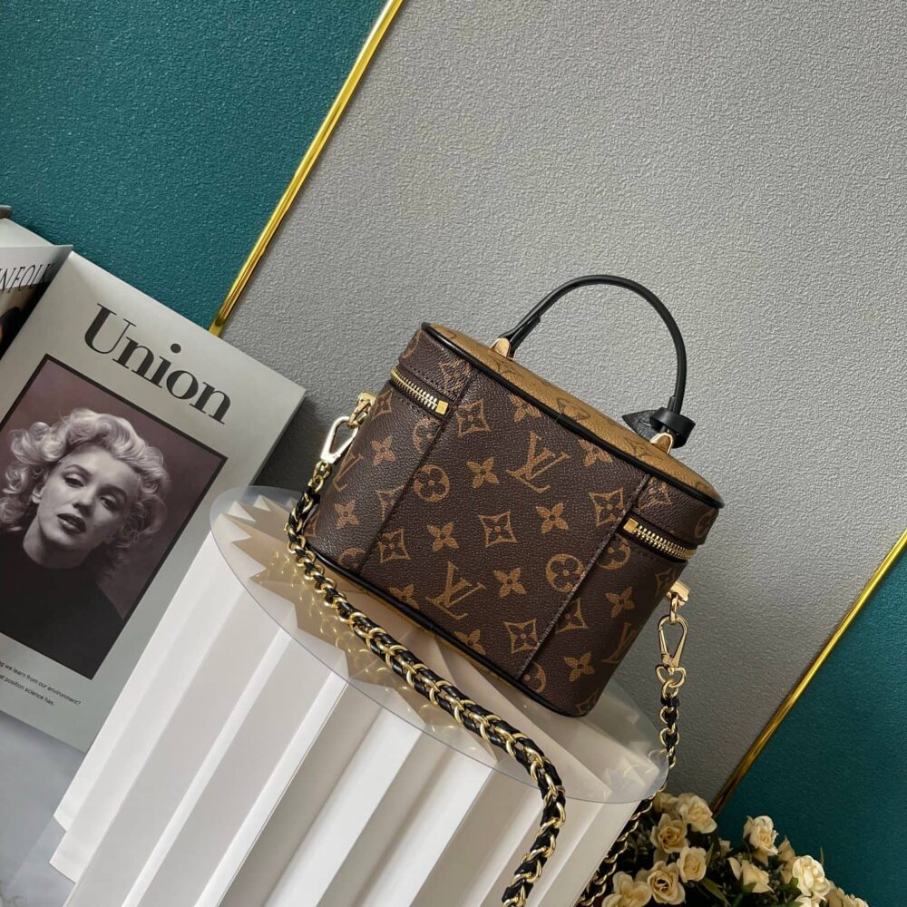LOUIS VUITTON VANITY CHAIN POUCH MONOGRAM REVERSE CANVAS BROWN 19CM M47125 - Image 4