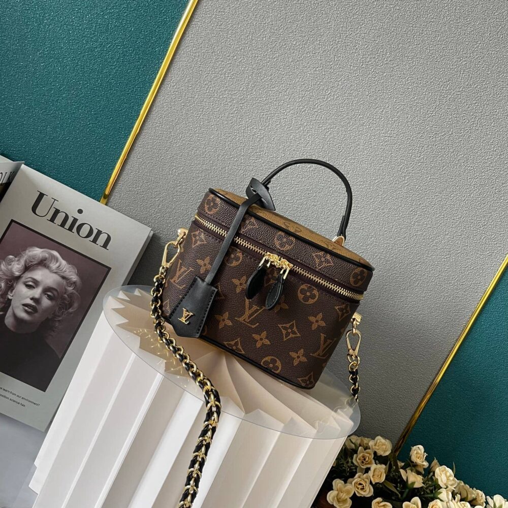 LOUIS VUITTON VANITY CHAIN POUCH MONOGRAM REVERSE CANVAS BROWN 19CM M47125 - Image 3