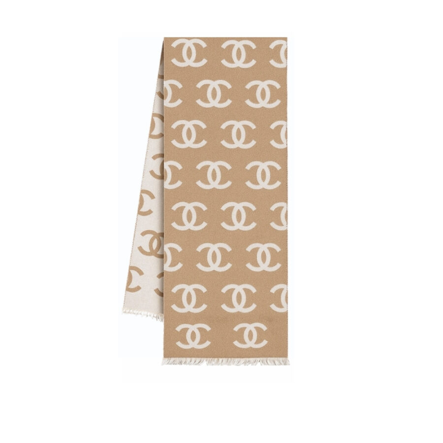 Chanel Cc Logo Camellia Scarf Beige