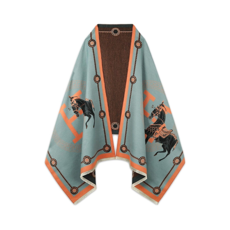 HERMES CASHMERE MUFFLER BLUE