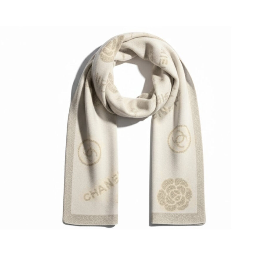 Chanel Camellia Cashmere Scarf Beige