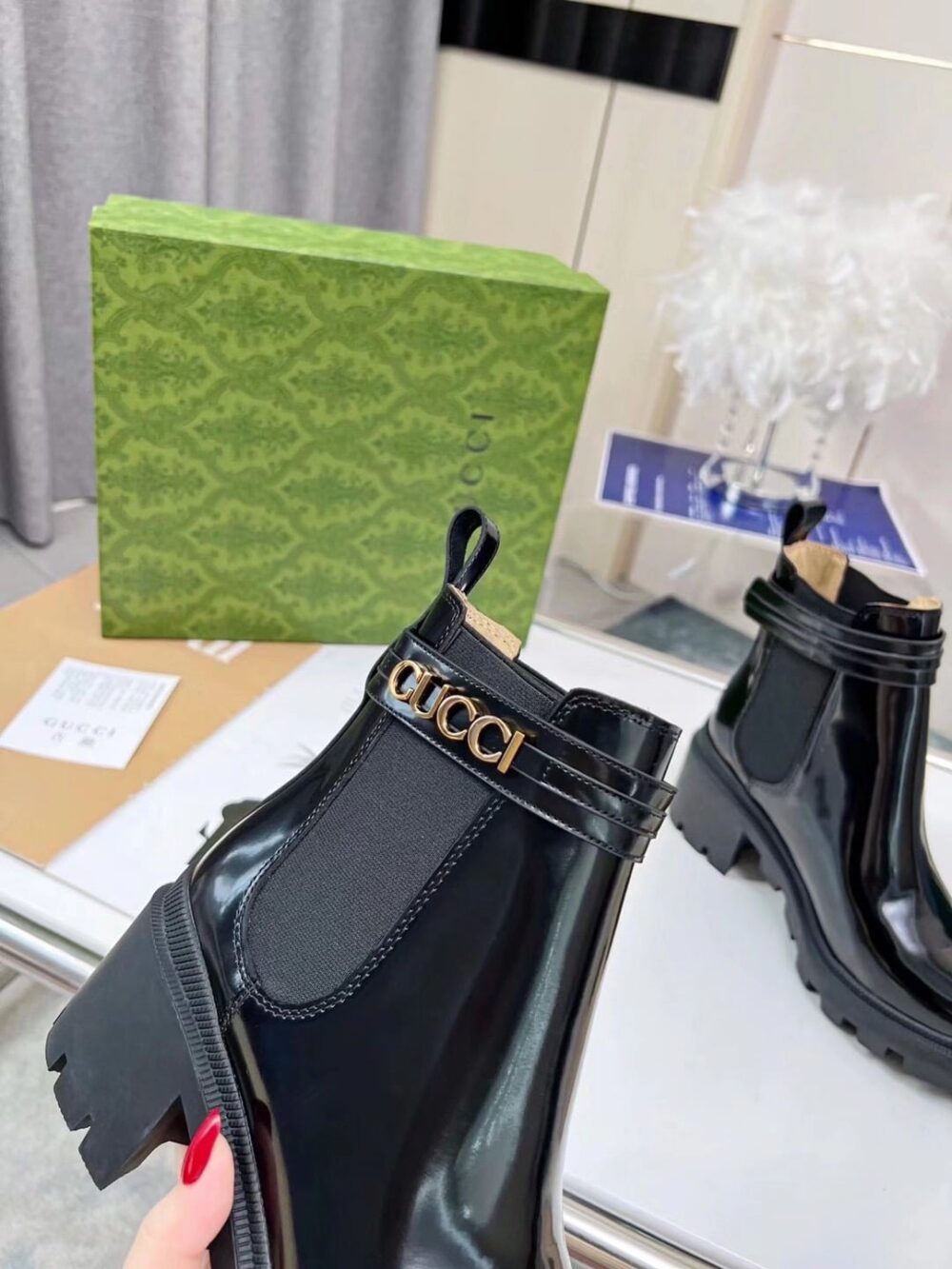GUCCI WOMEN'S ANKLE BOOT WITH LOGO BLACK 730064 AABK6 1000 - Image 3