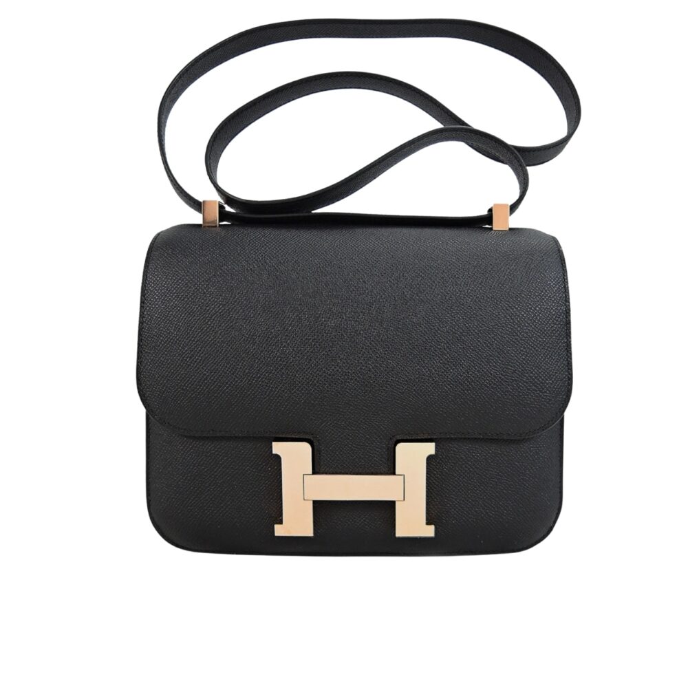 HERMES CONSTANCE 24 TOGO LEATHER GOLD HARDWARE BLACK 24CM